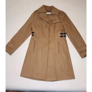 Kenneth Cole Coat Women Sz 6 Wool Pea Coat Camel Long Length Buckle
